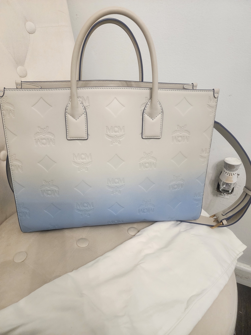 MCM Gradient Light Blue & Cream Tote Bag